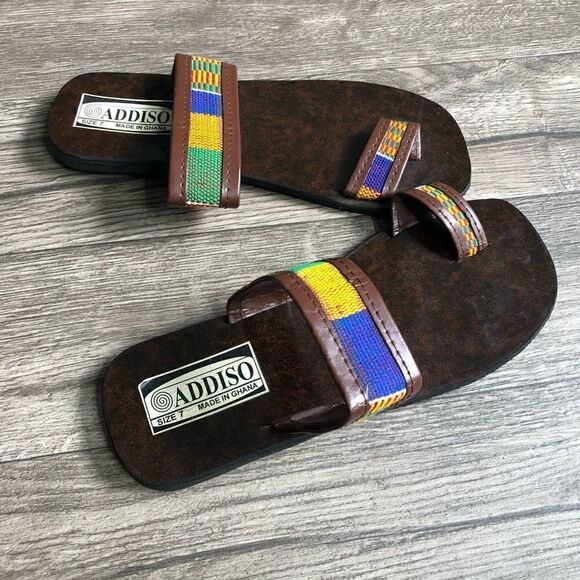 AFRICAN KENTE Cloth Print Tortoise Sandals Slides Flip Flops - Picture 10 of 13